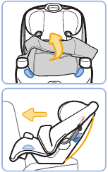 Retire la almohadilla del asiento de la parte delantera de la silla de coche y coloque la silla de coche en el asiento trasero