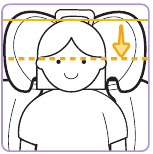 La parte superior de las orejas de su hijo nunca debe estar por encima de la parte superior del reposacabezas del asiento elevador.