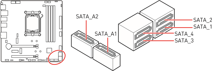SATA_1~4 & SATA_A1~2: SATA 6Gb/s Connectors