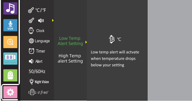 USlNG - Ajuste de alerta de temperatura