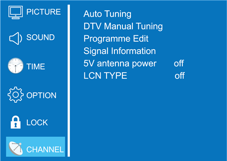 Funcionamiento del men&uacute; del televisor - Canal