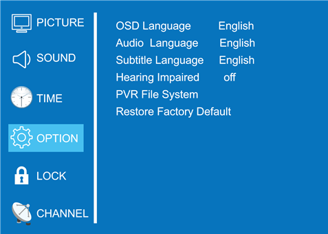 Funcionamiento del men&uacute; del televisor - Opci&oacute;n
