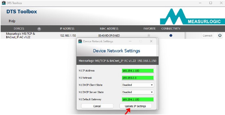 Actualice la configuraci&oacute;n de IP del medidor remoto - Paso 3