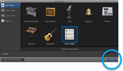 Configuraci&oacute;n del software - con GarageBand - Paso 1