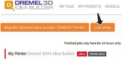 Uso de la c&aacute;mara a trav&eacute;s de la plataforma en la nube de Dremel - Paso 2