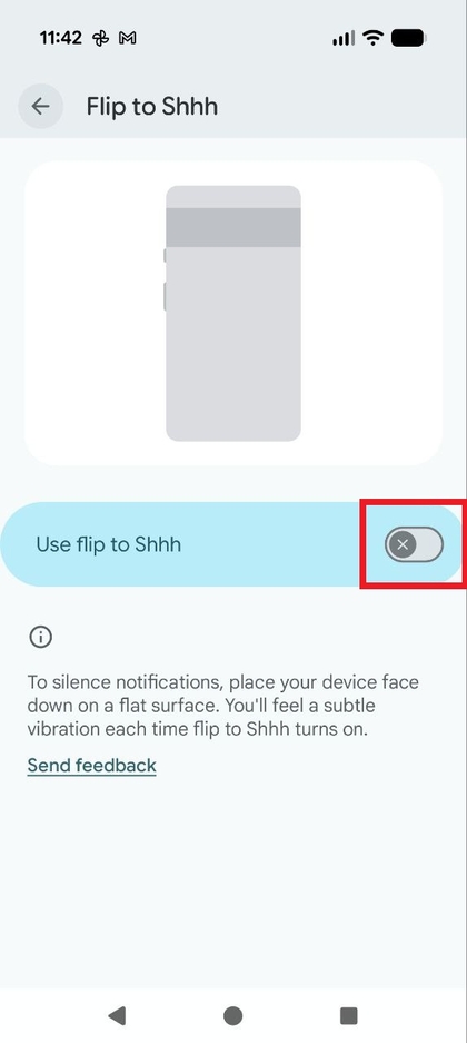 Ajustes de Voltear para silenciar del Pixel 10 Pro con el interruptor desactivado.