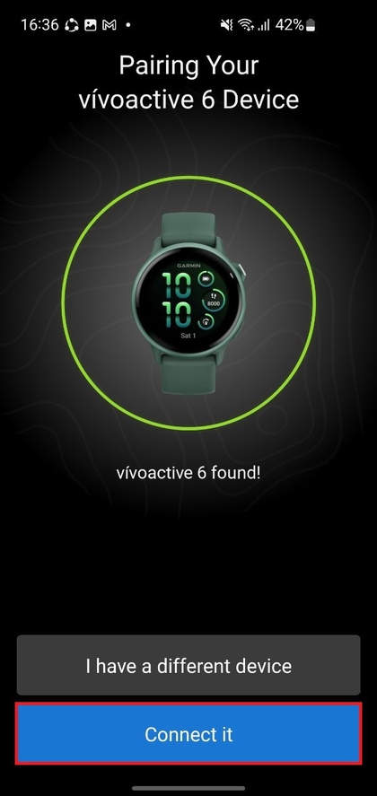 App Garmin Connect emparej&aacute;ndose con el reloj