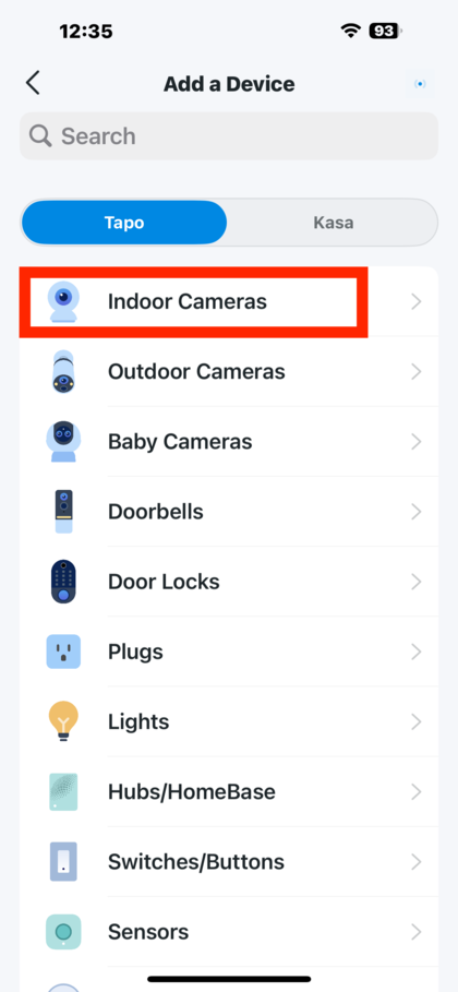 Seleccionar c&aacute;maras interiores en la app Tapo