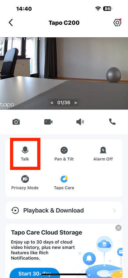 Icono de micr&oacute;fono en la interfaz de la aplicaci&oacute;n Tapo