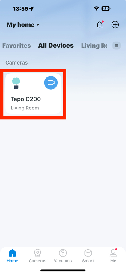 Seleccionando TP-Link Tapo C200 en la aplicaci&oacute;n