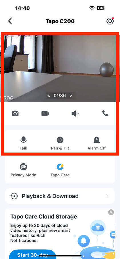 Viendo la transmisi&oacute;n de video en vivo en la aplicaci&oacute;n Tapo