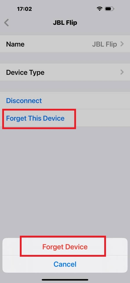 Opci&oacute;n de olvidar dispositivo en la configuraci&oacute;n de Bluetooth