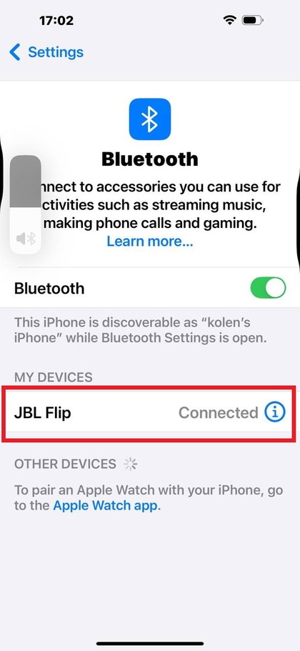Seleccionando JBL Flip 7 de la lista de dispositivos