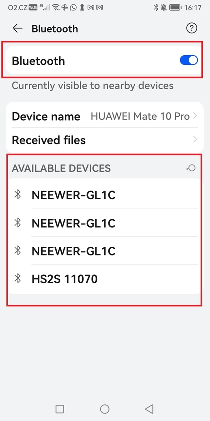 Men&uacute; Bluetooth de Android