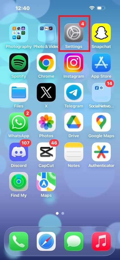 Abrir la aplicaci&oacute;n Ajustes en el iPhone