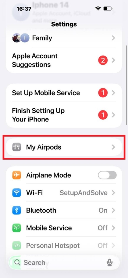 Seleccionar los AirPods en Ajustes