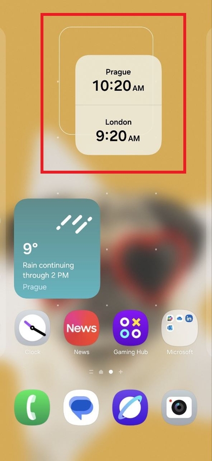 Colocaci&oacute;n del widget de reloj dual