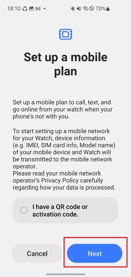 Pantalla de configuraci&oacute;n del plan m&oacute;vil