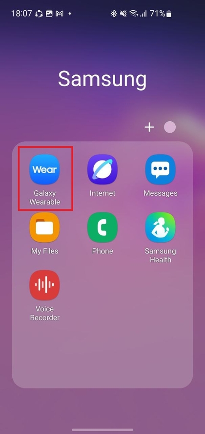 Interfaz de la aplicaci&oacute;n Samsung Wearable
