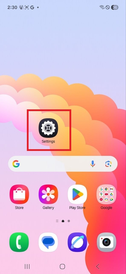 Icono de engranaje de ajustes en el Samsung Galaxy A17 5G