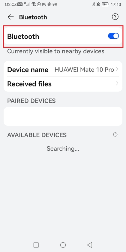 Bluetooth activado en el tel&eacute;fono Android