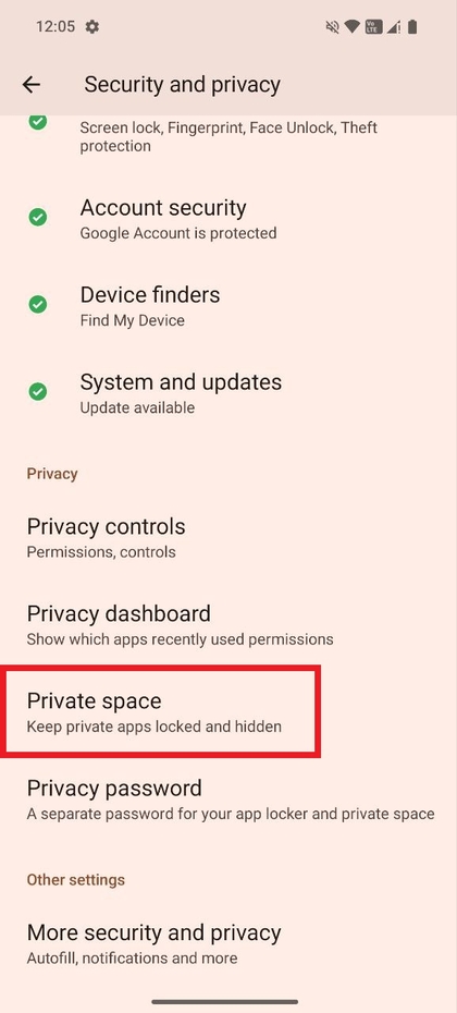 Elige Espacio Privado en Ajustes