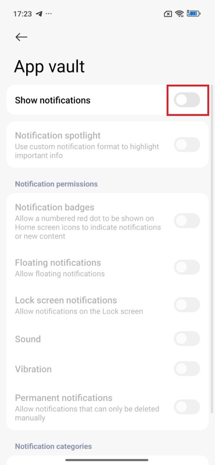 Gestionar notificaciones de App Vault en POCO F7