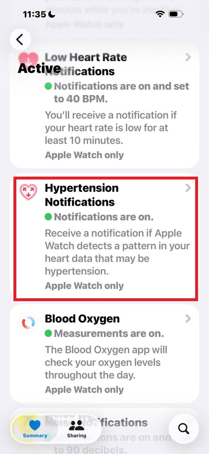 Opci&oacute;n para habilitar las notificaciones de hipertensi&oacute;n