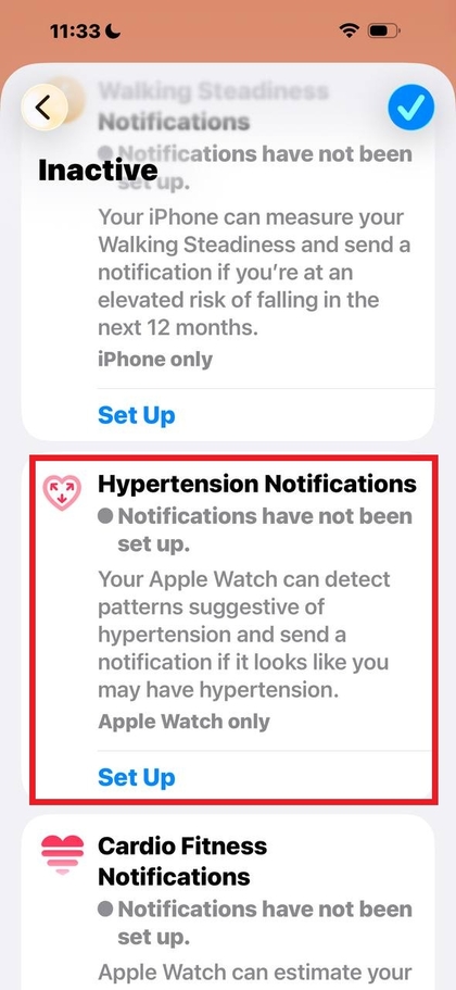 Opci&oacute;n para habilitar las notificaciones de hipertensi&oacute;n