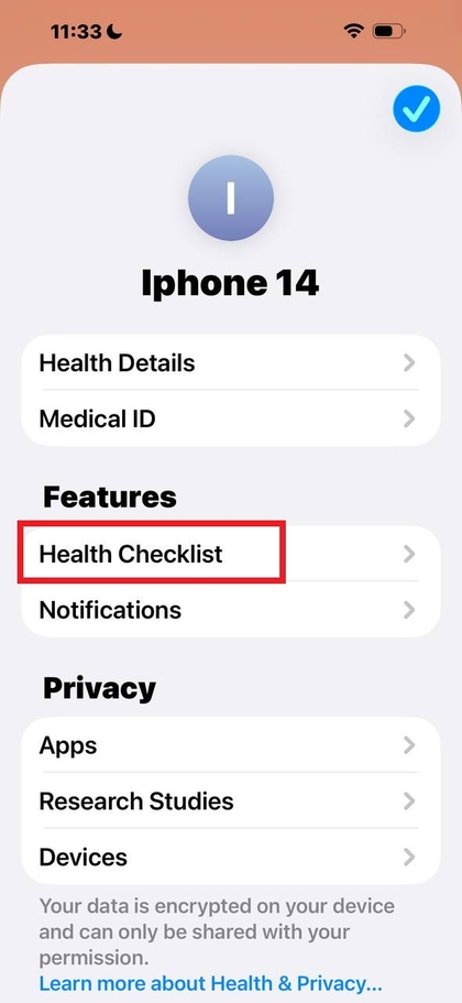 Opci&oacute;n de lista de verificaci&oacute;n de salud