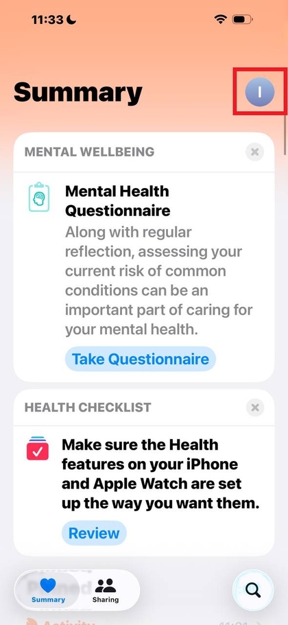 Icono de perfil en la aplicaci&oacute;n Salud
