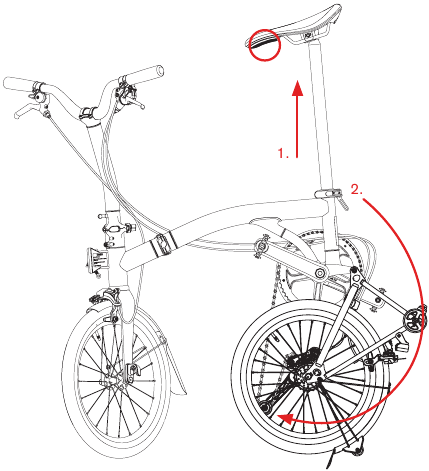 Plegado de la bicicleta - Paso 2 - Plegar la rueda trasera