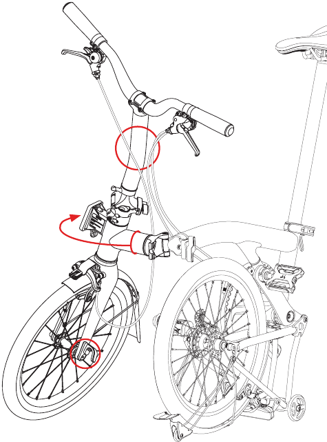Plegado de la bicicleta - Paso 4 - Plegar el cuadro delantero