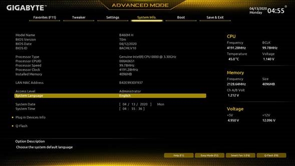 BIOS - Informaci&oacute;n del sistema