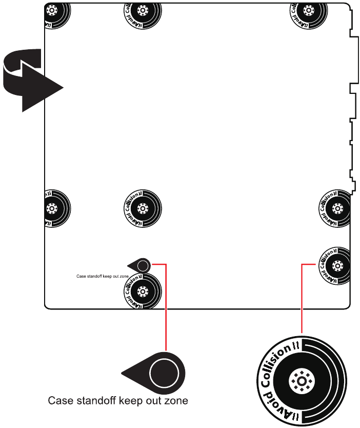 Ilustraci&oacute;n de los orificios de los tornillos de la placa base con pintura protectora alrededor