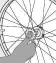 Para quitar la rueda: mientras presiona el bot&oacute;n, deslice la rueda fuera del receptor del eje. suelte el bot&oacute;n.