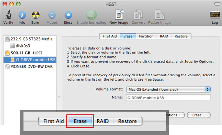 Uso en Mac - Inicializar la unidad para Mac - Paso 1