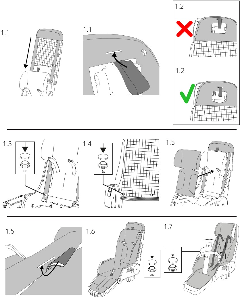 Montaje de la tela de la unidad de asiento - Paso 1