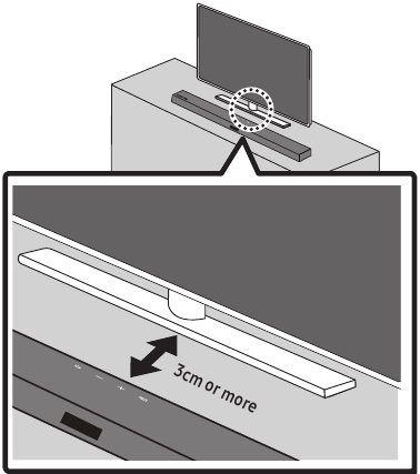Colocaci&oacute;n de la barra de sonido en un soporte de TV