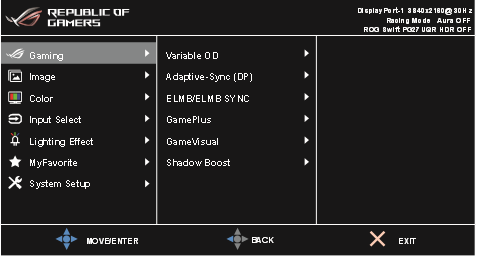Introducci&oacute;n a la funci&oacute;n OSD - Gaming
