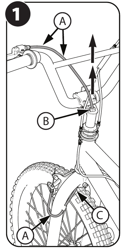 Ajuste del freno Gyro - Instalaci&oacute;n del cable del freno delantero - Paso 1