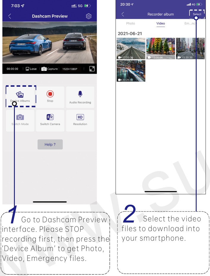 Descargue los archivos de v&iacute;deo en el smartphone - Paso 1
