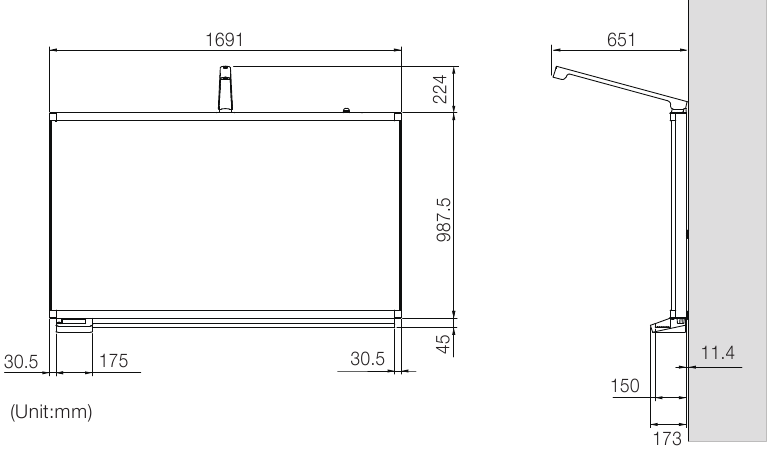 Diagrama de apariencia del montaje en pared