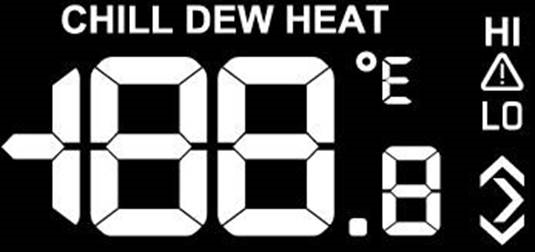 Temperatura y humedad exterior, sensaci&oacute;n t&eacute;rmica, punto de roc&iacute;o y calor