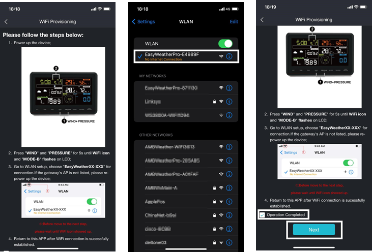 Aprovisionamiento de Wi-Fi en la aplicaci&oacute;n Ecowitt - Paso 1