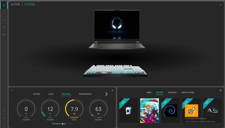 Pantalla del panel de control