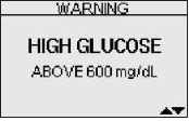 Imagen de la pantalla del medidor que muestra HIGH GLUCOSE