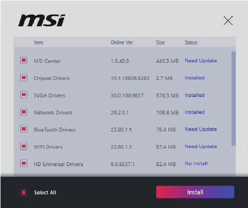 Instalaci&oacute;n del driver con la utilidad de instalaci&oacute;n de drivers de MSI - Paso 2