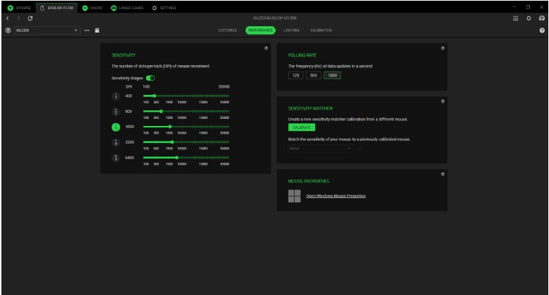 CONFIGURACI&Oacute;N DEL DISPOSITIVO - Subpesta&ntilde;a Rendimiento
