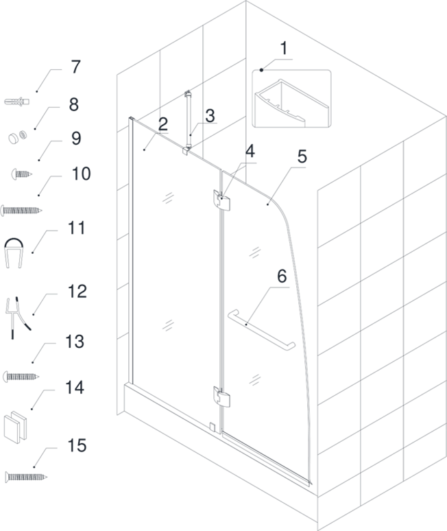 Diagrama detallado (componente de puerta de ducha/puerta de ba&ntilde;era)